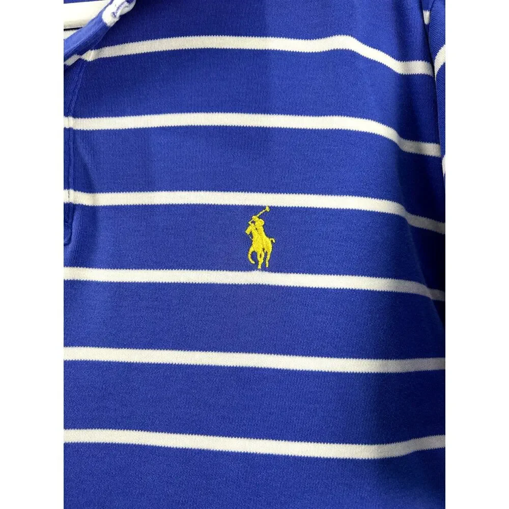 Polo Ralph Lauren 100% Cotton Men's Short Sleeve Polo Shirt Blue Stripes Size M‎